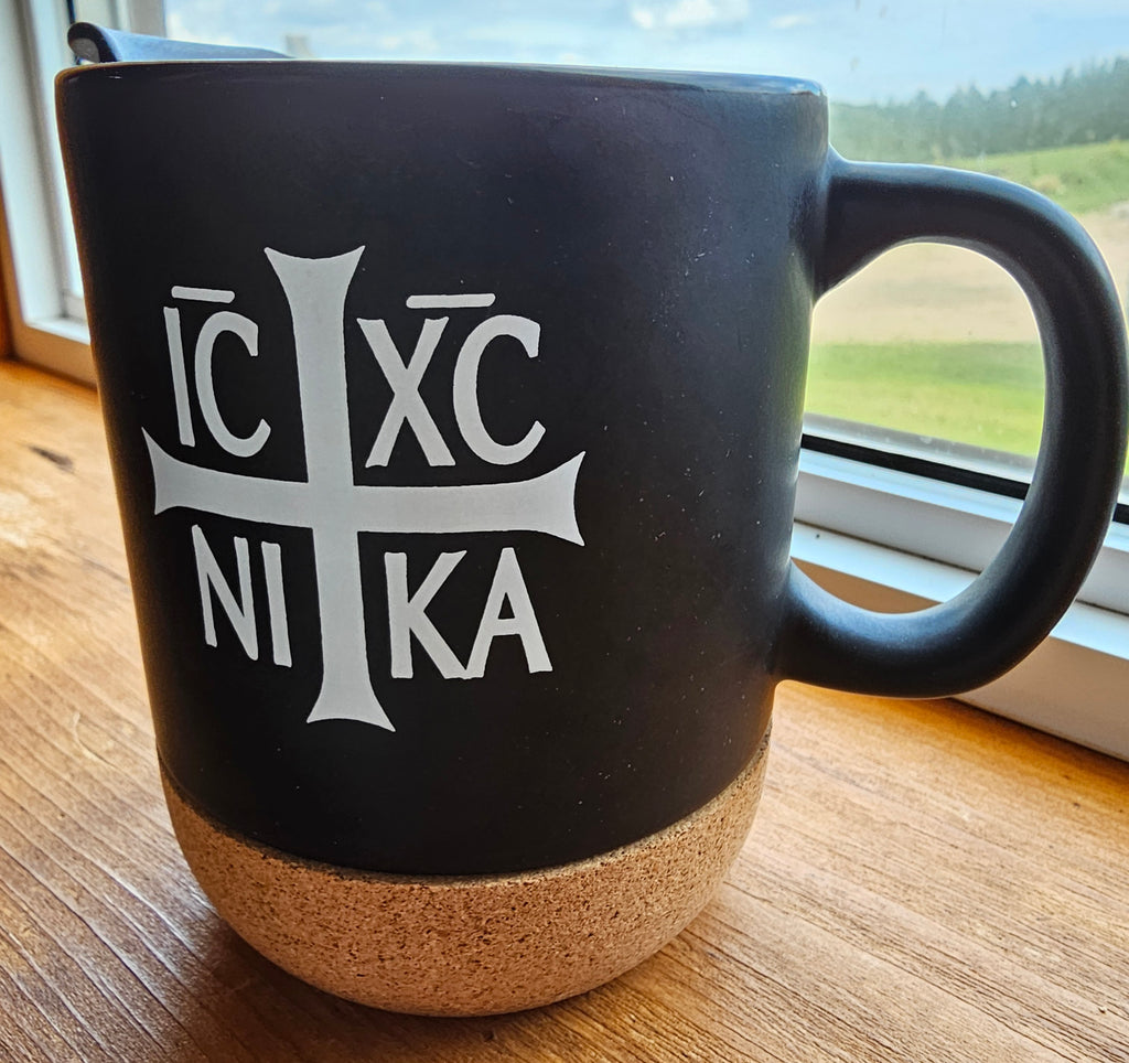 Orthodox Cross Ceramic Mug with Cork Base