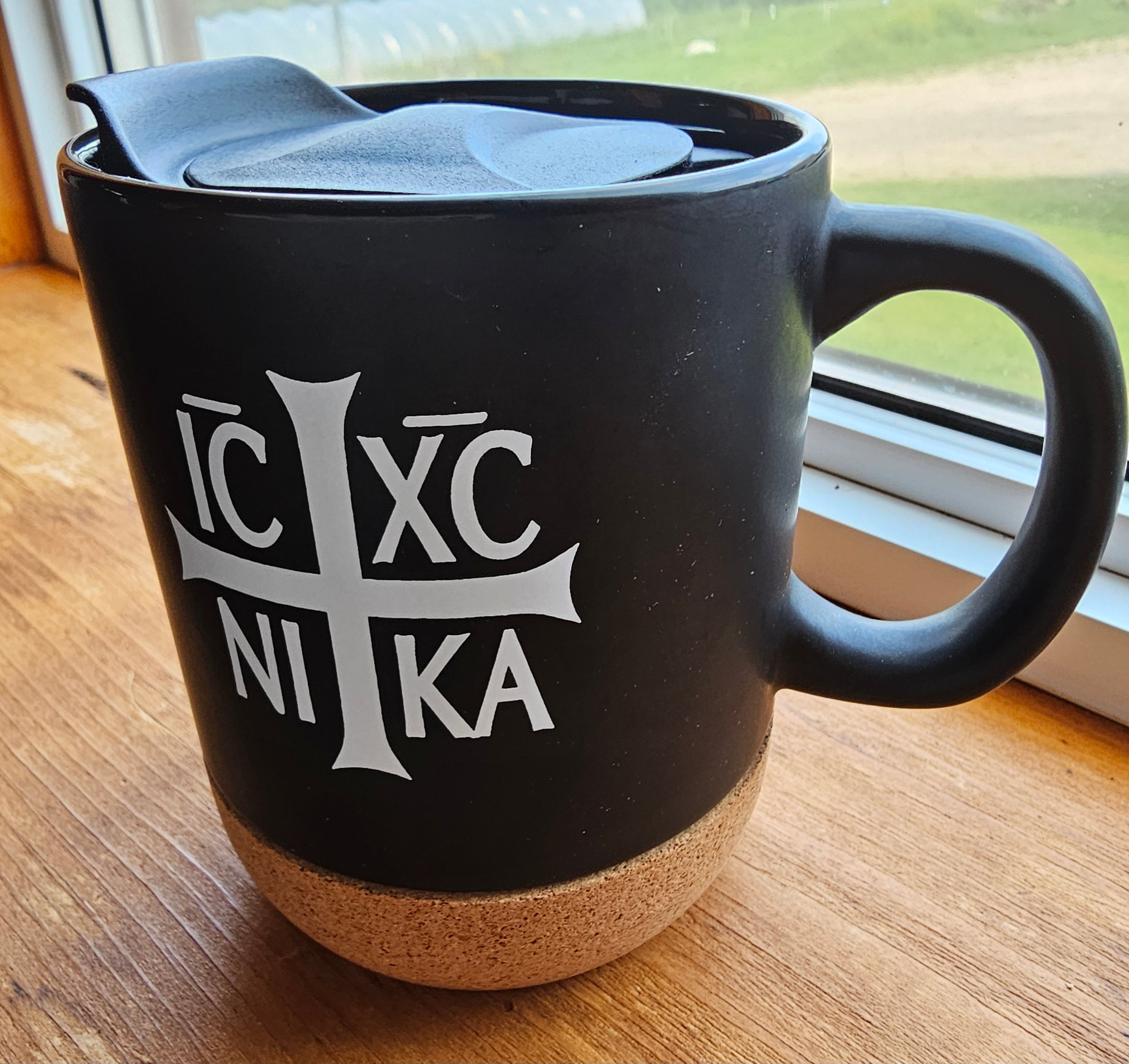 Orthodox Cross Ceramic Mug with Cork Base