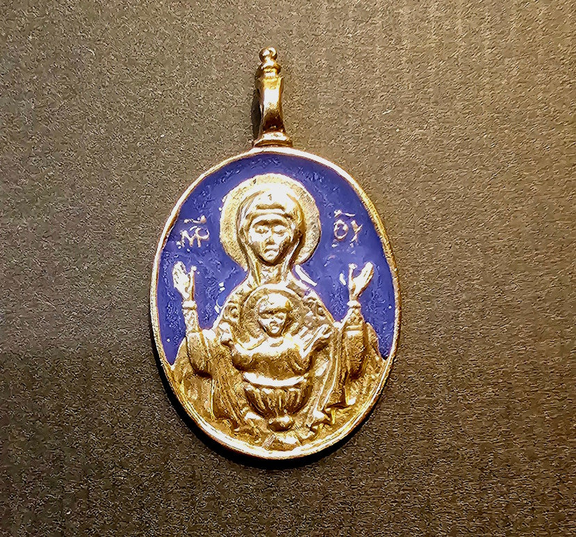 Enameled Baptismal Medallion : Theotokos the Inexhaustible Cup