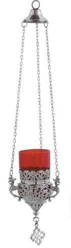 Byzantine Brass Hanging Oil Candle - Nickel Plated