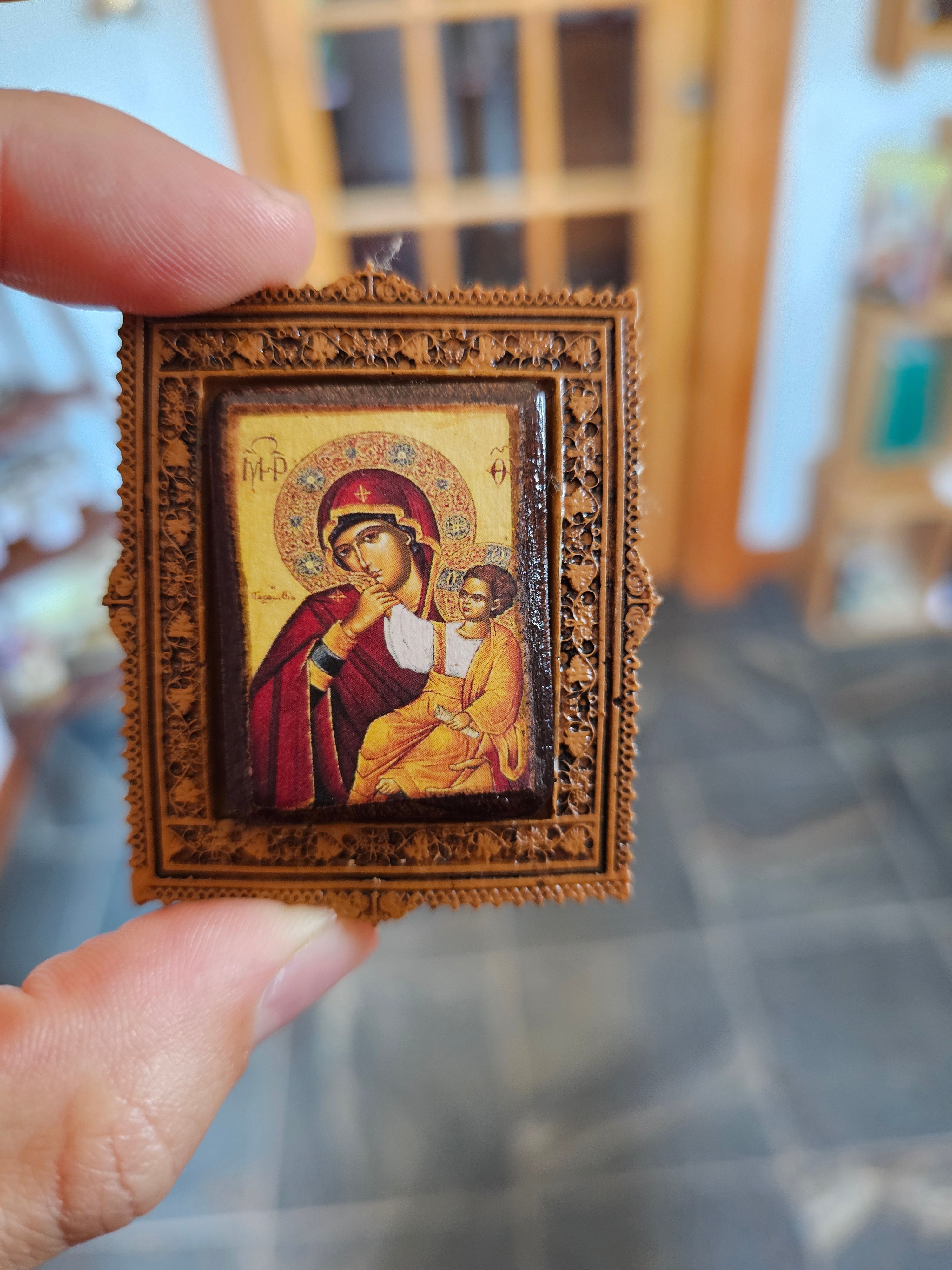 Christian Magnet - Carved Frame with Wooden Handmade Icon