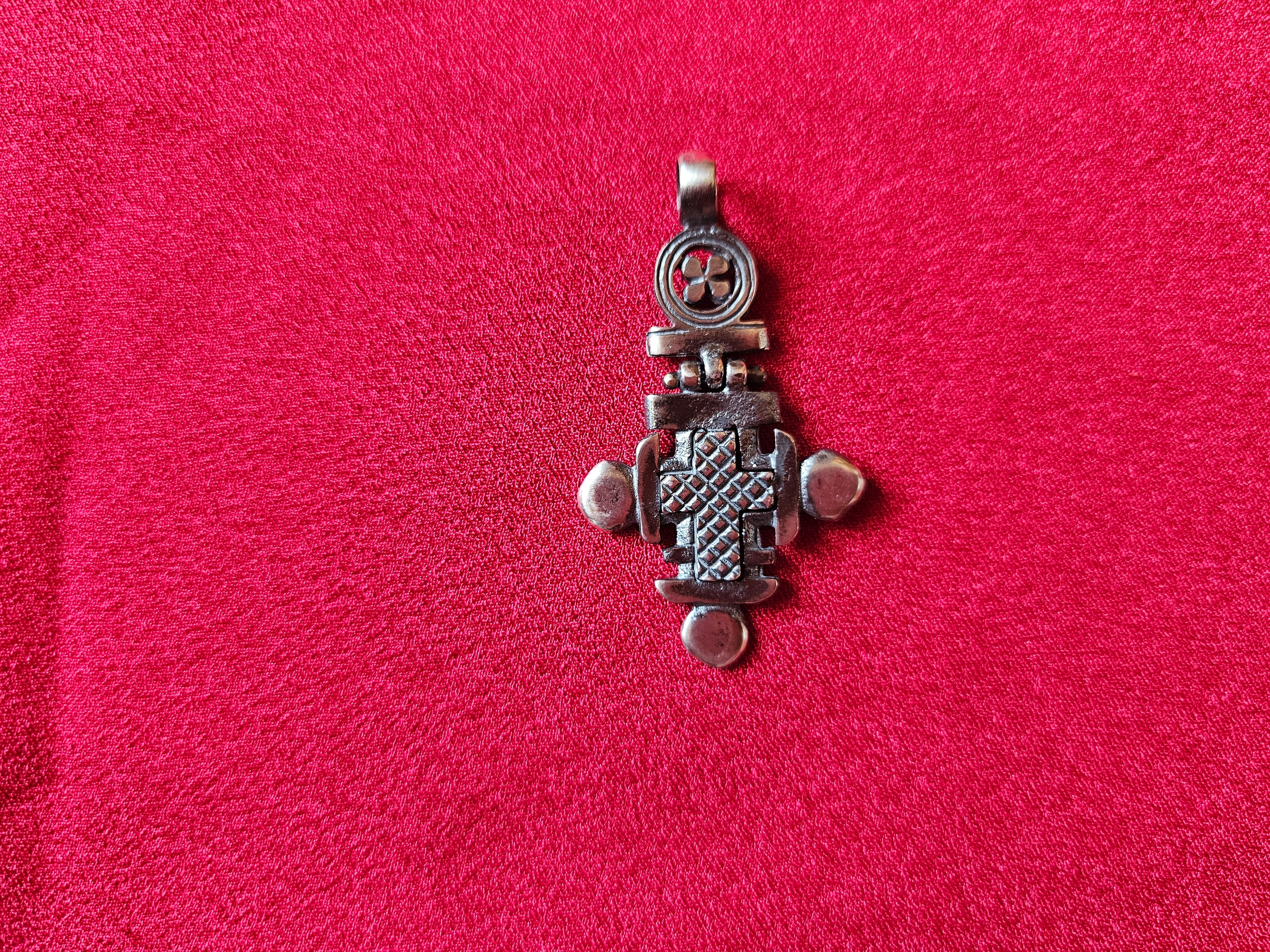 Handmade patinated silver pendant cross