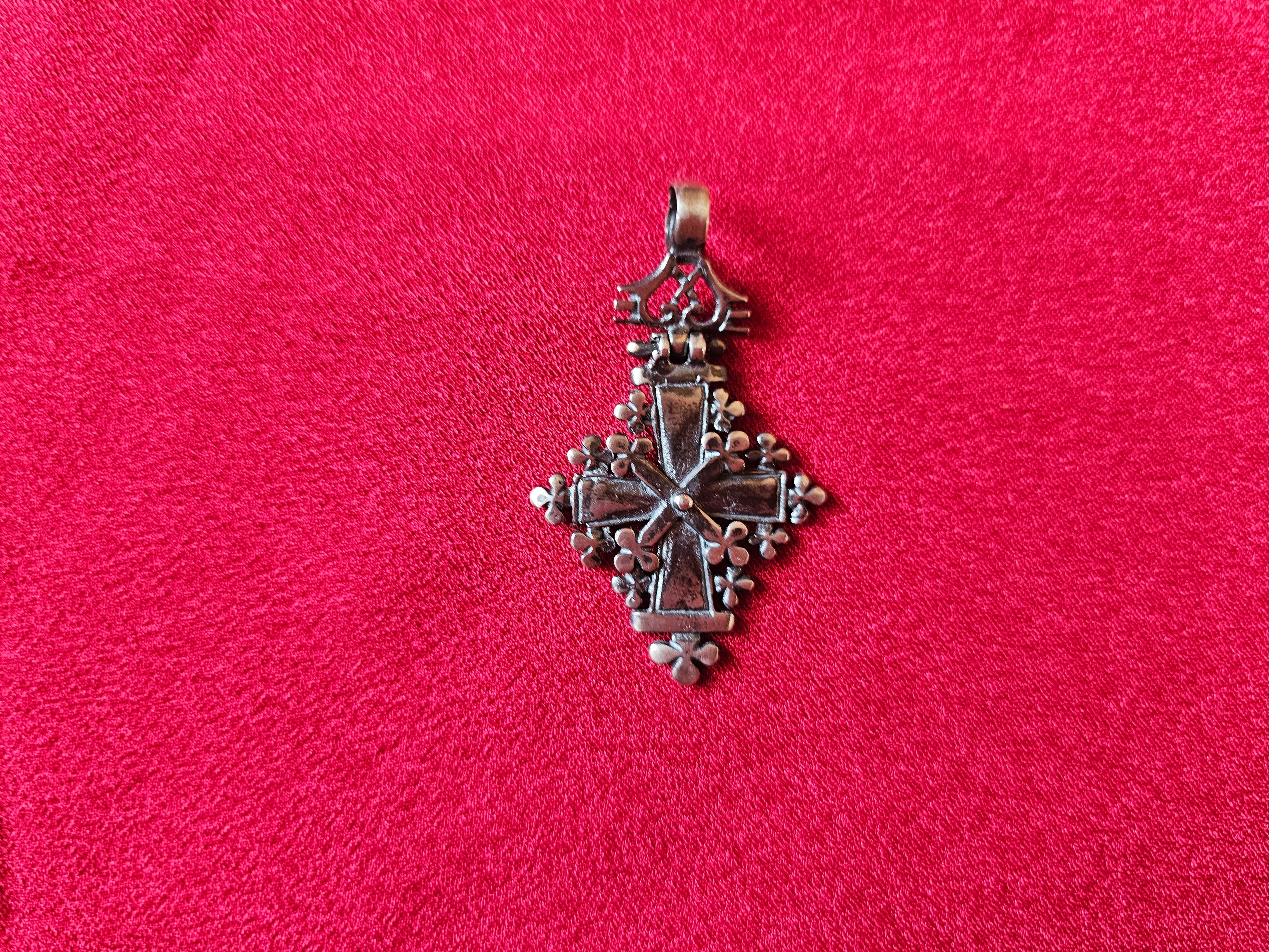 Handmade patinated silver pendant cross