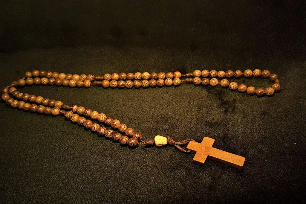 Wooden Bead Prayer Rope - with skull