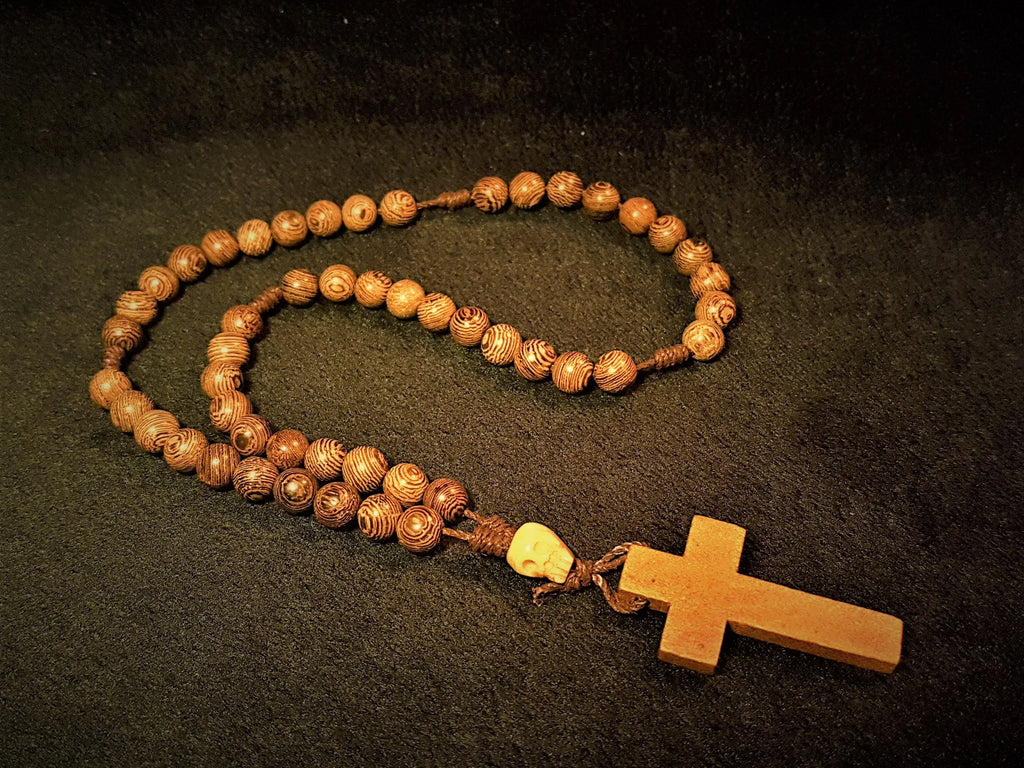 Wooden Bead Prayer Rope - with skull